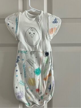 Nested Bean White Baby Gown with Multicolor Scribble Prints